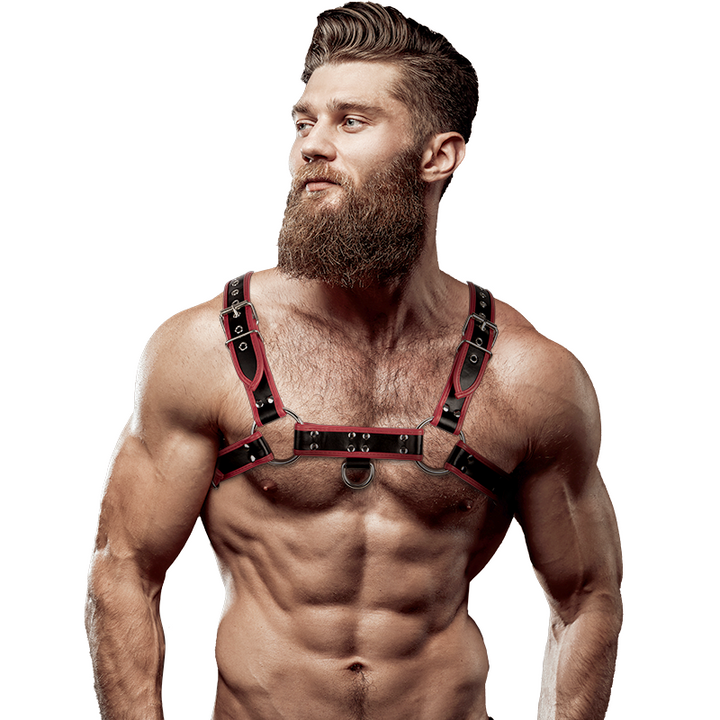 FETISH SUBMISSIVE ATTITUDE - MENS ECO-LEATHER CHEST HARNESS BLACK/RED