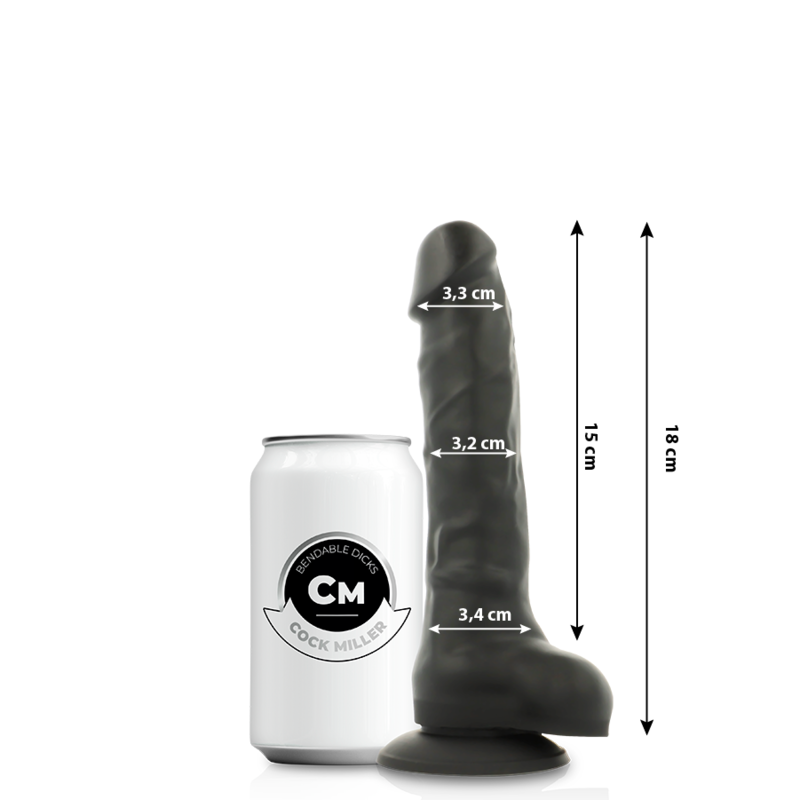 COCK MILLER - DILDO REALISTIC SILICONE DENSITY ARTICULABLE BLACK 18 CM