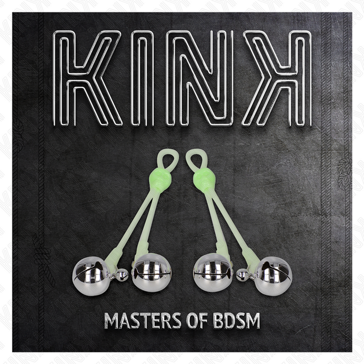 KINK - LUMINOUS SKULL NIPPLE CLAMPS WITH RING BELLS ADJUSTABLE GREEN / SILVER