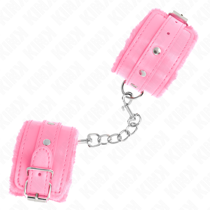 KINK - PREMIUM FUR LINED WRIST RESTRAINTS PINK WITH PINK BELT ADJUSTABLE 17-29 CM X 6 CM
