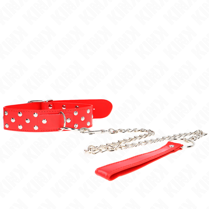 KINK - COLLIER À RIVETS ET CEINTURE 65 CM ROUGE RÉGLABLE 36-50 CM X 3,8 CM