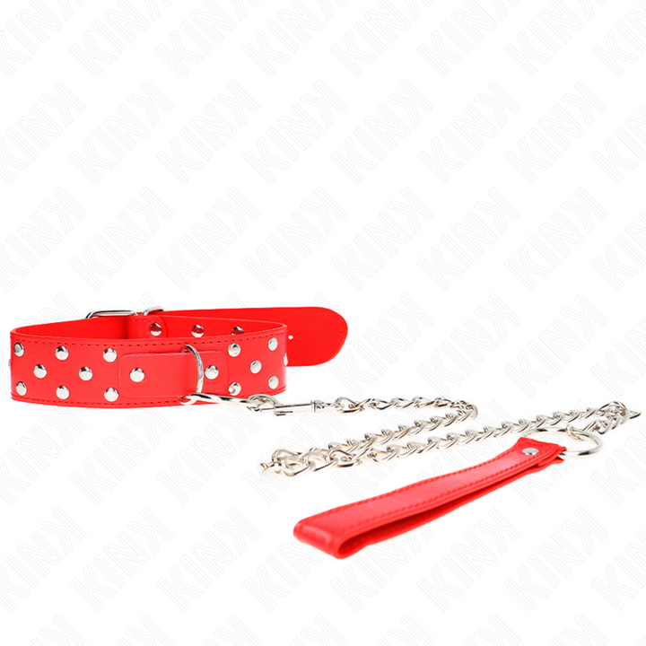 KINK - COLLIER À RIVETS ET CEINTURE 65 CM ROUGE RÉGLABLE 36-50 CM X 3,8 CM