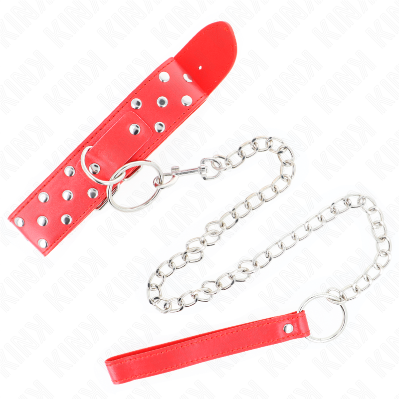 KINK - COLLIER À RIVETS ET CEINTURE 65 CM ROUGE RÉGLABLE 36-50 CM X 3,8 CM