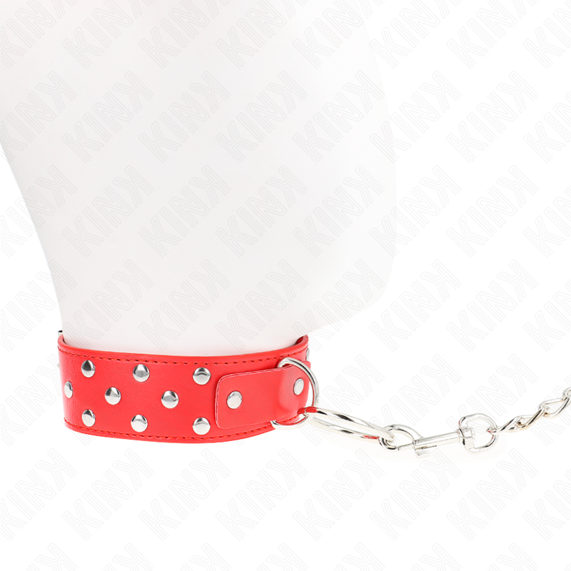 KINK - COLLIER À RIVETS ET CEINTURE 65 CM ROUGE RÉGLABLE 36-50 CM X 3,8 CM