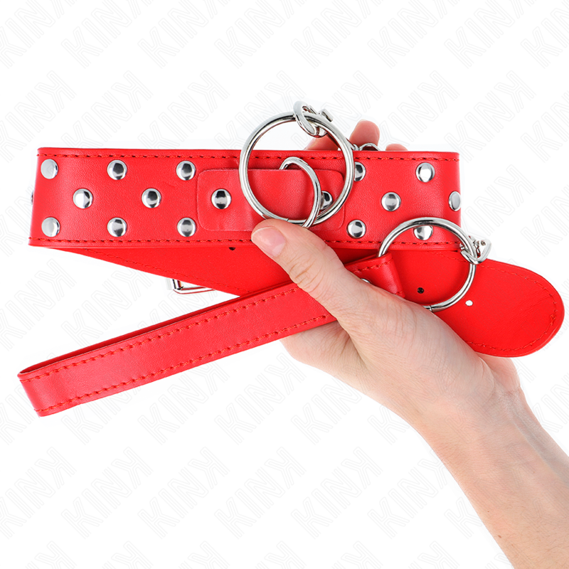 KINK - COLLIER À RIVETS ET CEINTURE 65 CM ROUGE RÉGLABLE 36-50 CM X 3,8 CM
