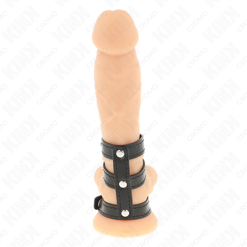 KINK - TRIPLE LEATHER PENIS RING WITH PRESSURE CLOSURE