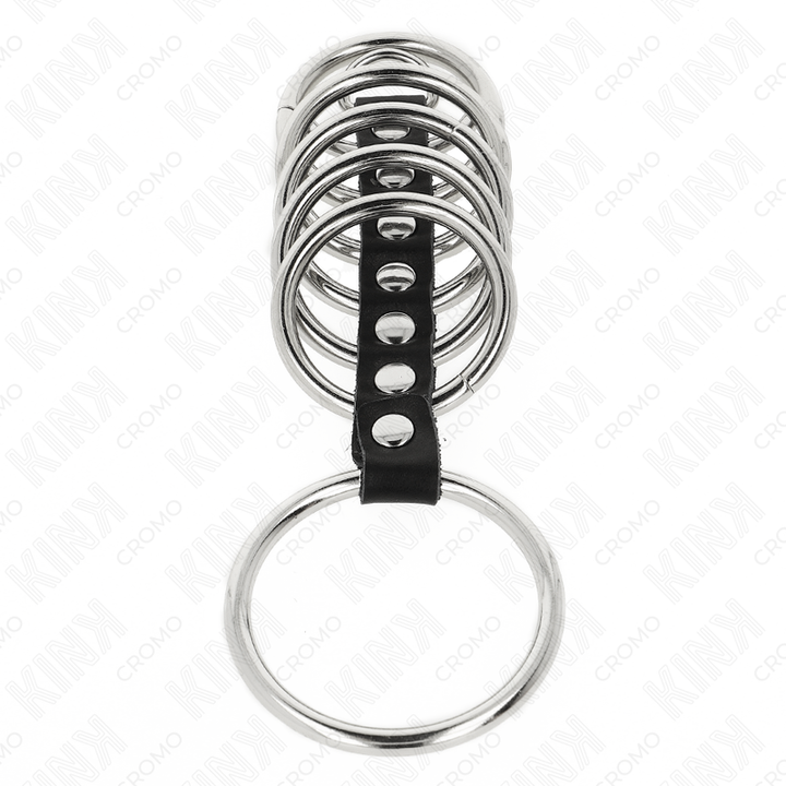 KINK - 7 METAL PENIS RINGS 3.2 CM TO 5 CM CONNECTED BY LEATHER