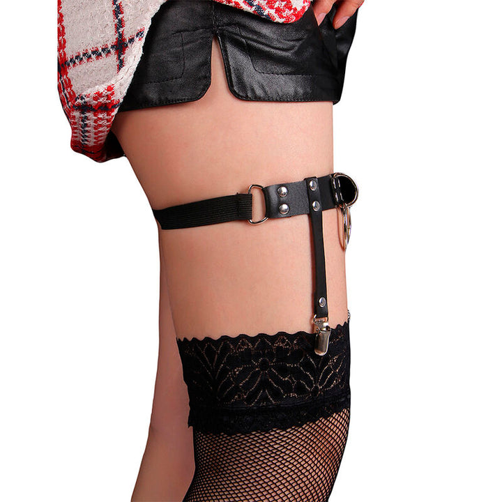 SUBBLIME - 953744 ADJUSTABLE LEATHER PUNK GARTER BLACK ONE SIZE