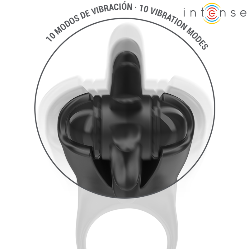 INTENSE - ANILLO VIBRADOR MABEL 10 VIBRACIONES CON ESTIMULADOR DE CLÍTORIS NEGRO