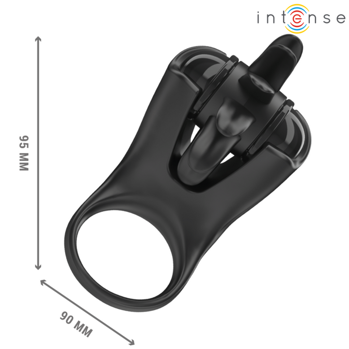 INTENSE - ANILLO VIBRADOR MABEL 10 VIBRACIONES CON ESTIMULADOR DE CLÍTORIS NEGRO