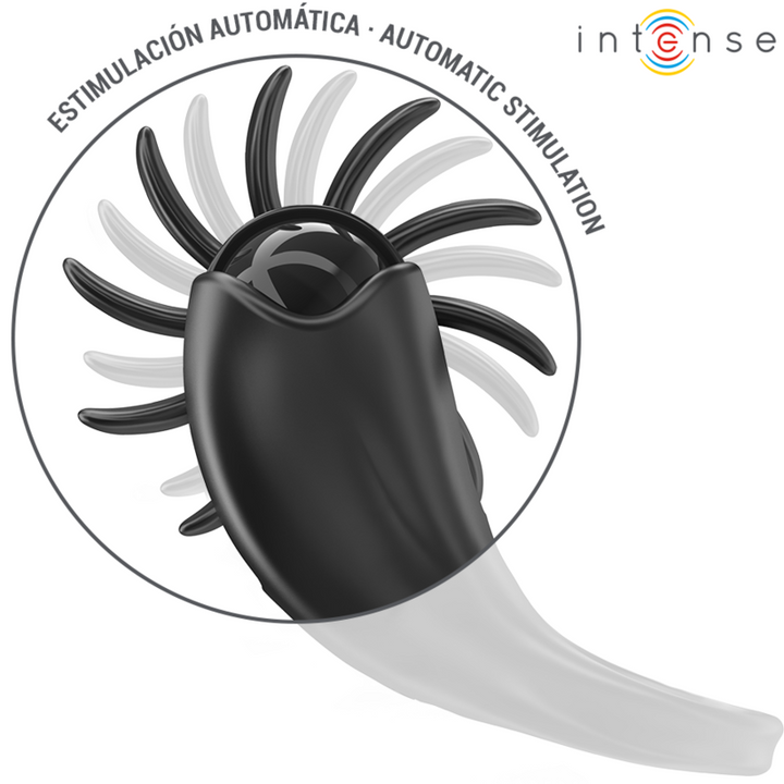 INTENSE - ANILLO VIBRADOR MABEL 10 VIBRACIONES CON ESTIMULADOR DE CLÍTORIS NEGRO