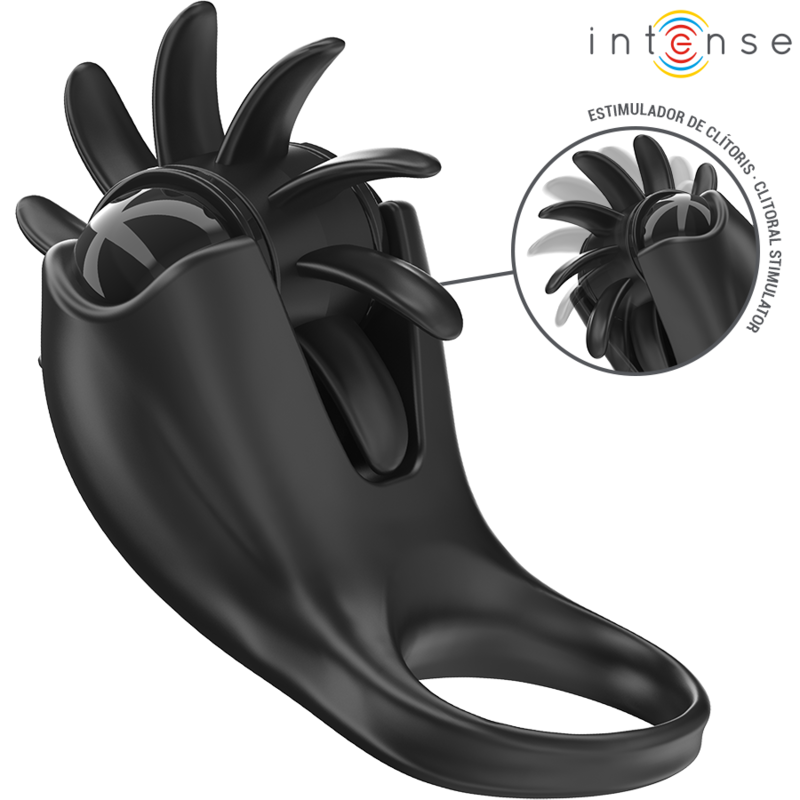 INTENSE - ANILLO VIBRADOR MABEL 10 VIBRACIONES CON ESTIMULADOR DE CLÍTORIS NEGRO