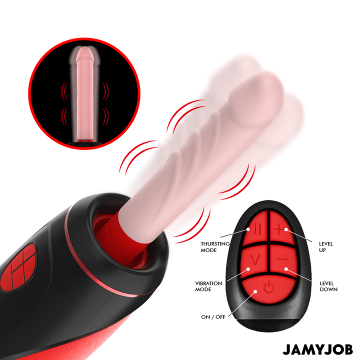 JAMYJOB - MASTURBATEUR AUTOMATIQUE À BASE DE PYSTON AVEC GODE À TÉLÉCOMMANDE