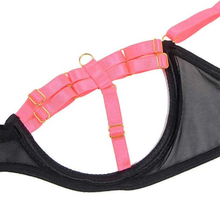 SUBBLIME - 955298 BRA SET WITH NECKLACE AND LEG DETAILS FLUORESCENT PINK S/M