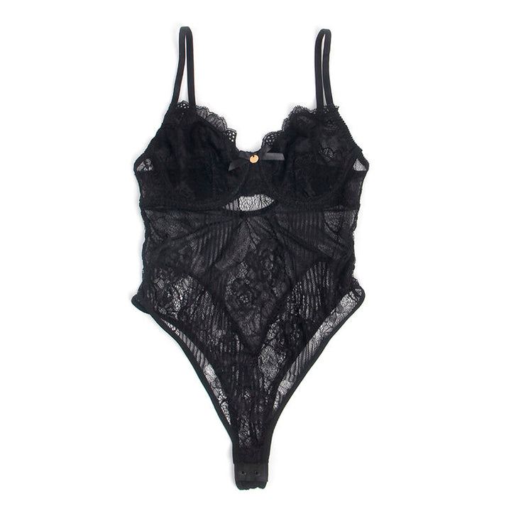 SUBBLIME - 955625 LACE BODYSUIT WITH BOTTOM CLOSURE BLACK L/XL