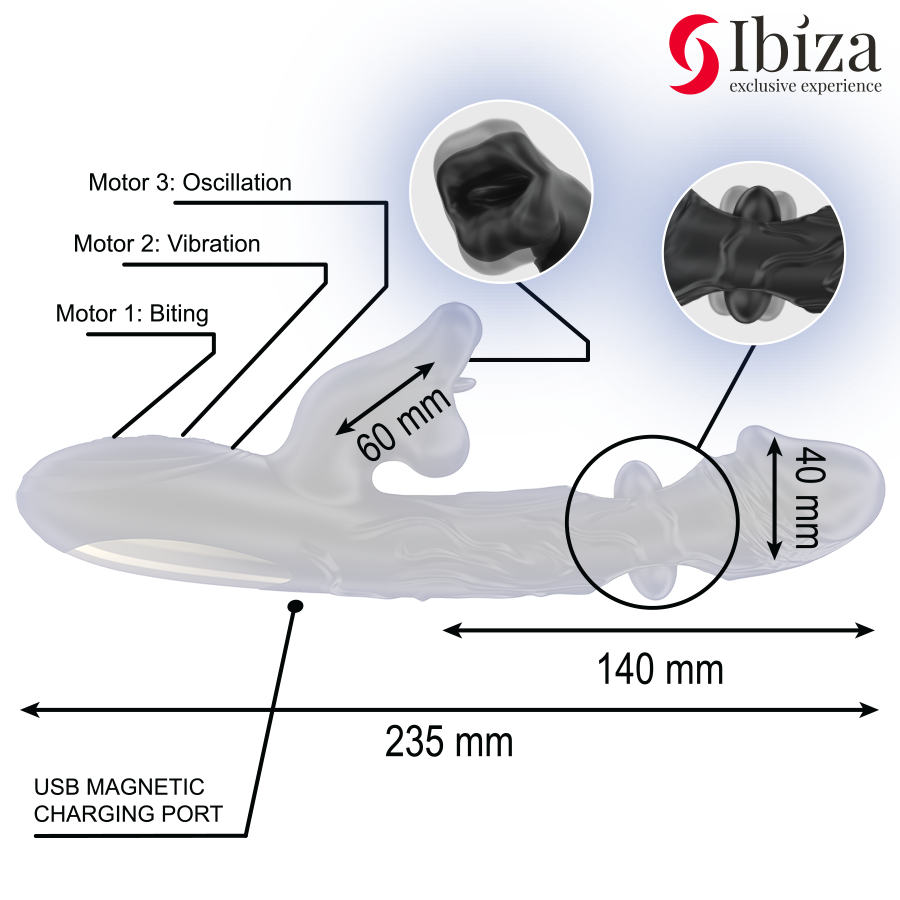 IBIZA - VIBRATOR AND CLITORIS STIMULATOR WITH BITING AND ROTATION EFFECT