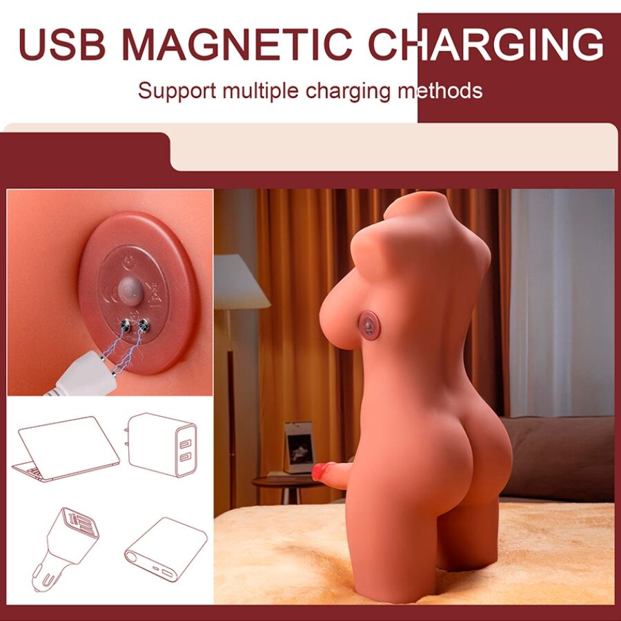 XISE - MIAH LADY BOY FEMALE TORSO WITH DILDO WITH VIBRATION AND THRUSTING 55 CM