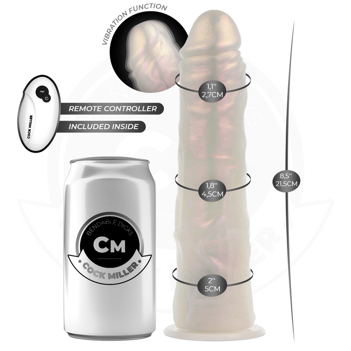COCK MILLER - DILDO WITH SUCTION CUP, LIGHTS AND VIBRATION WITH REMOTE CONTROL WHITE 21.5 CM