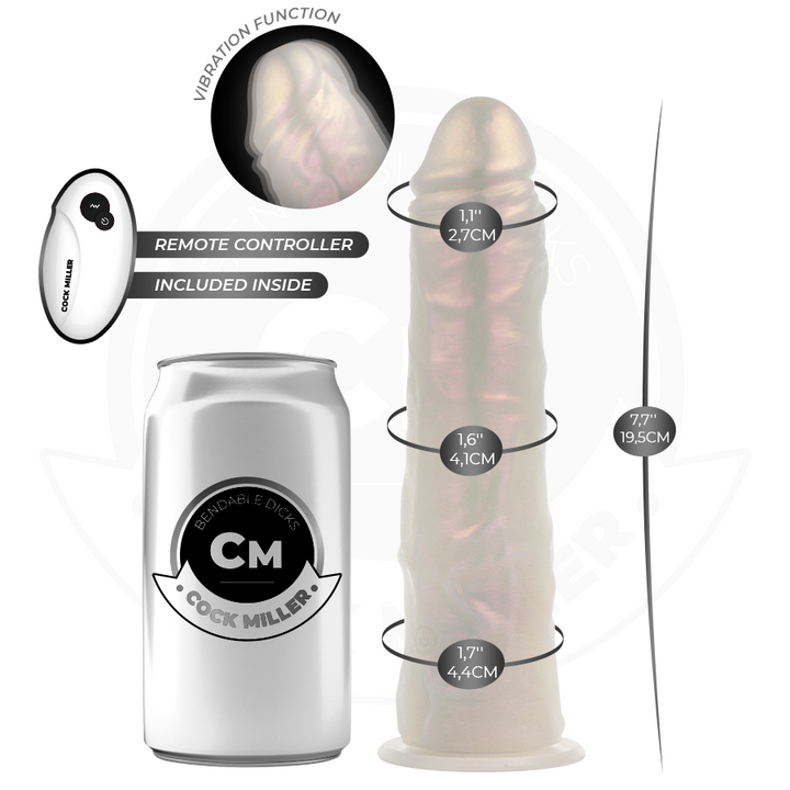 COCK MILLER - DILDO WITH SUCTION CUP, LIGHTS AND VIBRATION WITH REMOTE CONTROL WHITE 19.5 CM