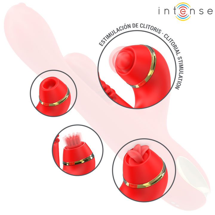 INTENSE - KATY MULTIFUNCTION CLITORIS STIMULATOR 4 INTERCHANGEABLE HEADS RED