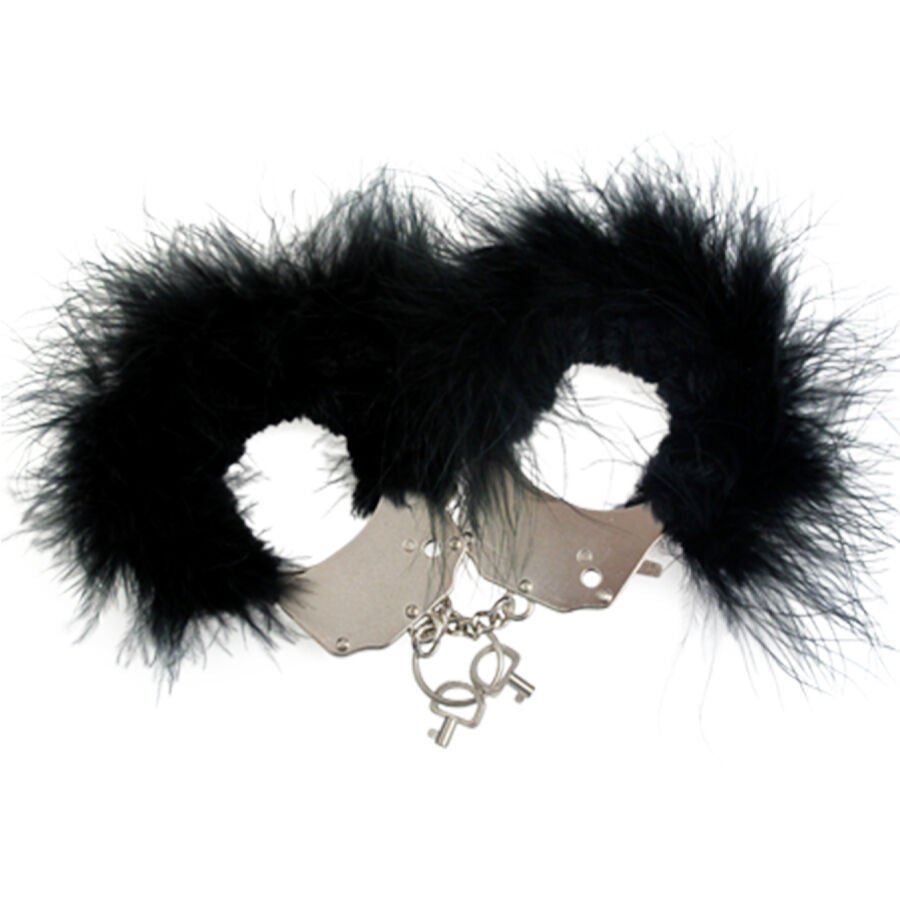 ADRIEN LASTIC - METAL HANDCUFFS WITH BLACK FEATHERS