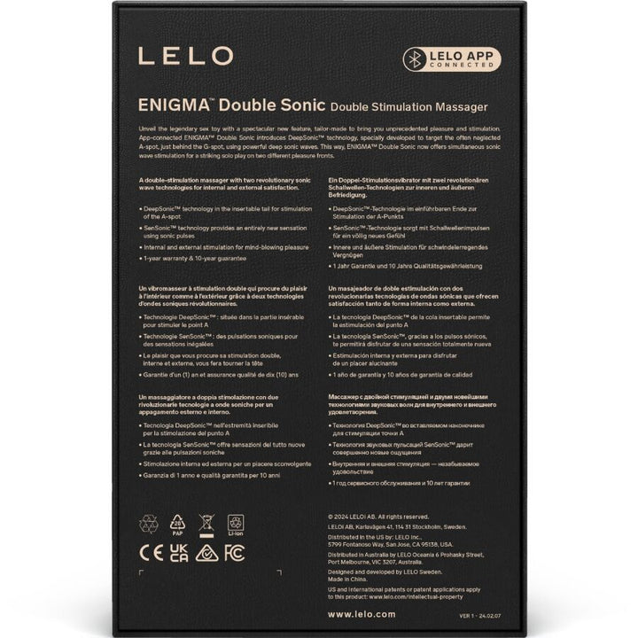 LELO - ENIGMA DOUBLE SONIC VIBRATOR POINT G BLACK