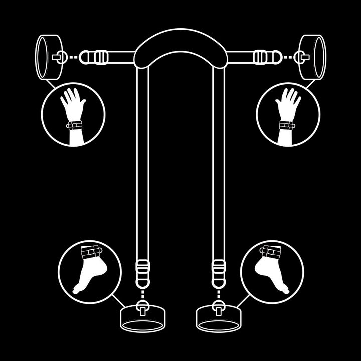 FETISH SUBMISSIVE - MASTER POSITION WITH 4 NOPRENE-LINED HANDCUFFS