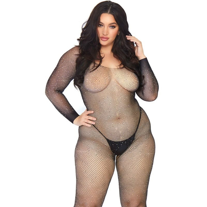 LEG AVENUE - CRYSTALIZED NET BODY STOCKING 1X-2X