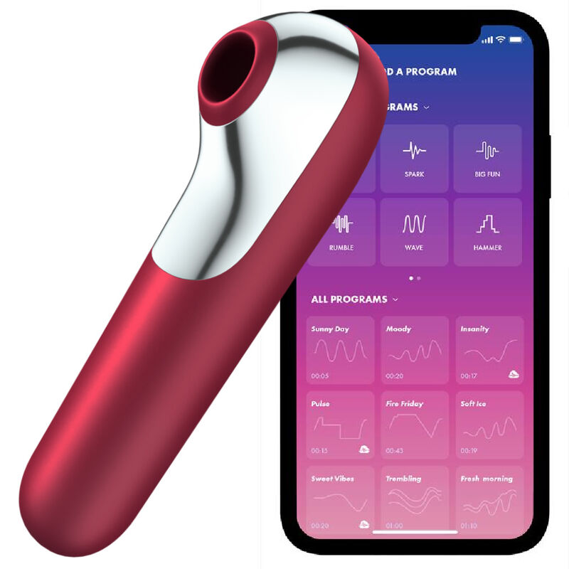 SATISFYER - DOUBLE VIBRATEUR D'AMOUR ET VENTOUSE À AIR PULSE ROUGE