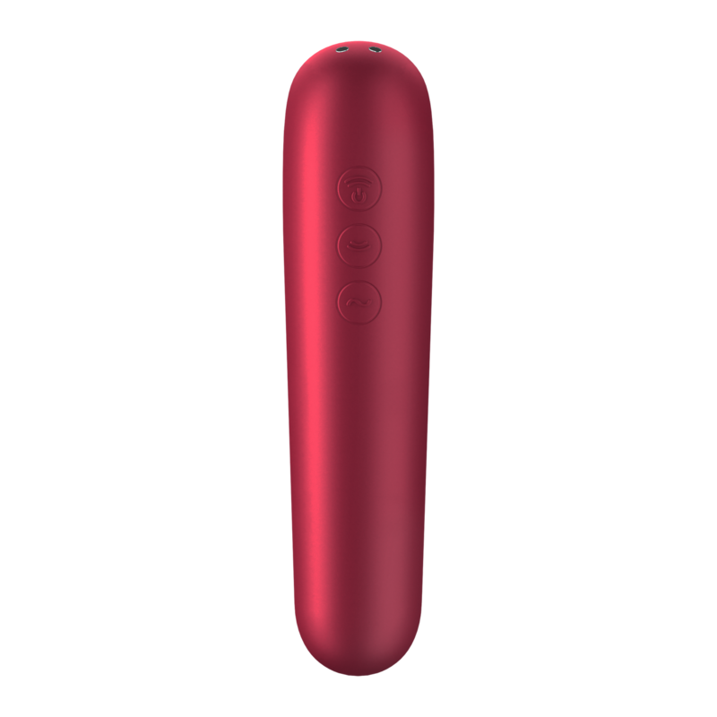 SATISFYER - DOUBLE VIBRATEUR D'AMOUR ET VENTOUSE À AIR PULSE ROUGE