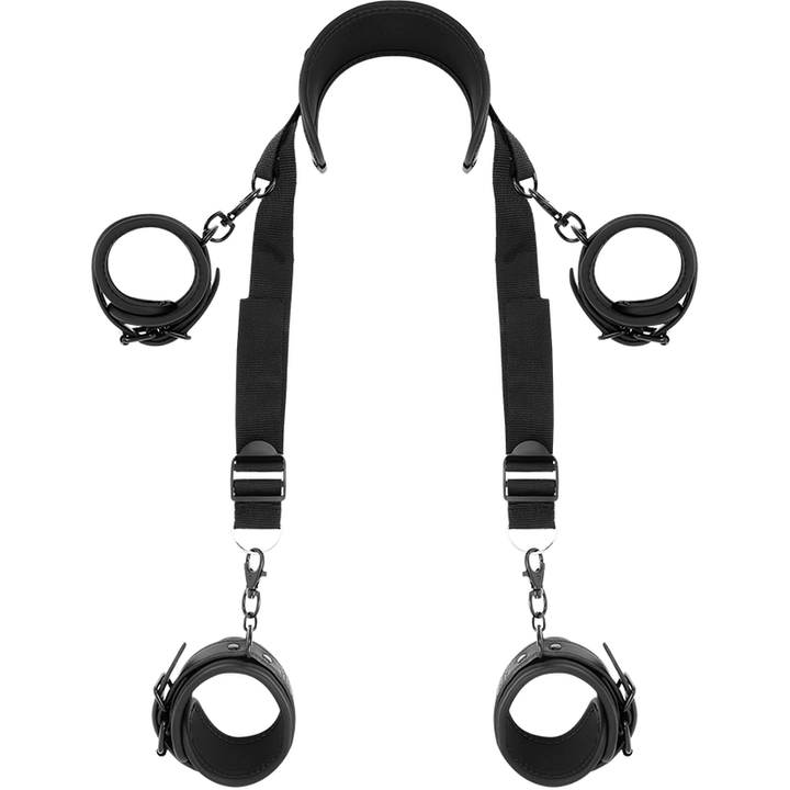 FETISH SUBMISSIVE - MASTER POSITION WITH 4 NOPRENE-LINED HANDCUFFS